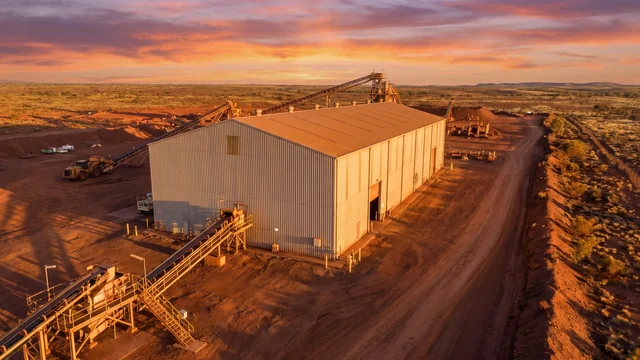 A minesite workshop in golden evening light