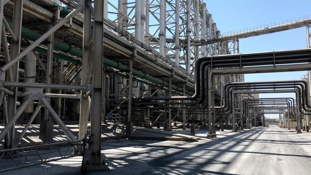 Pipe racks and structural steel across a processing plant